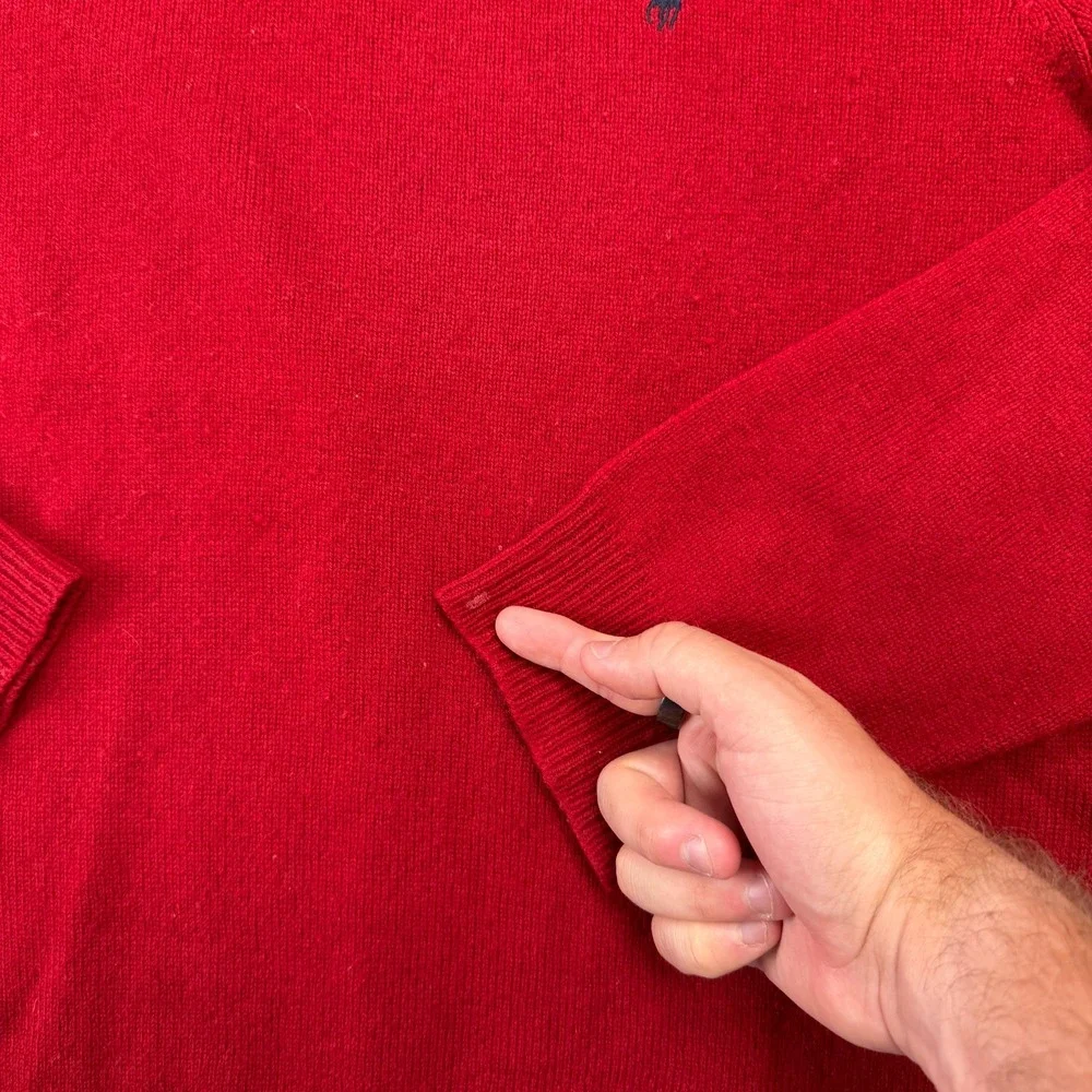 Vintage Polo Ralph‎ Lauren Sweater Mens Large Red V-Neck Lightweight Knit Pony